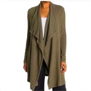 H by Bordeaux Olive Green Cardigan Sweater Ribbed Waterfall Duster New Size S